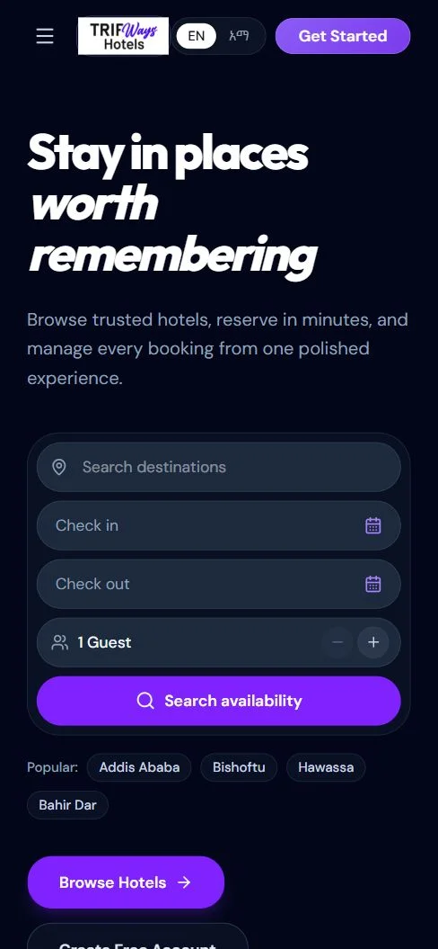 Tripways Hotels mobile website screenshot
